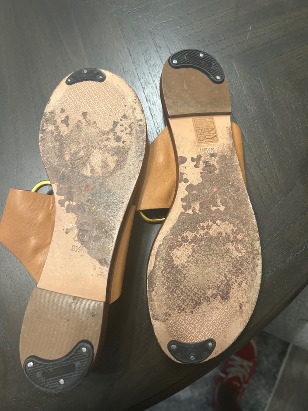 Tory Burch Brown Leather Slide Sandals with Gold Ring Accents - Picture 4 of 6
